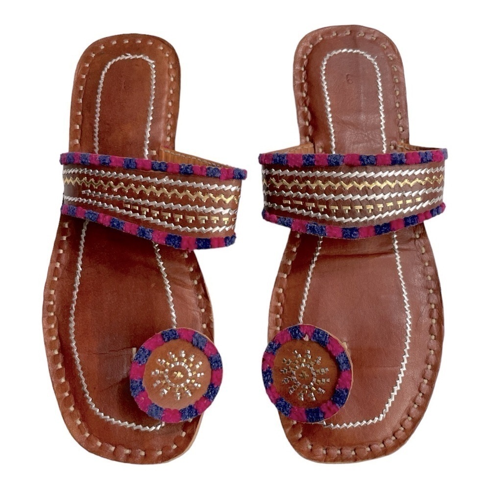 LEATHER KOLHAPURI CHAPPALS -  leather women s sandals with leather color trim 9
